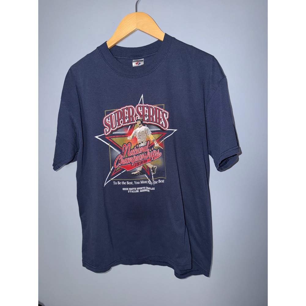 Vintage 2004 Super Series National Championships Baseball T-Shirt‎ Navy Blue L